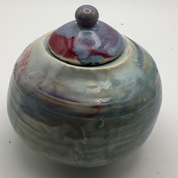 Multi-Color Pottery Lidded Bowl/Container - Picture 1 of 9
